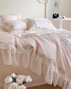 Bedding Sets Lace e French Princess Borderyer Rose 140 Count Fread Count Long Cotton Cotton Four Piece Conjunto