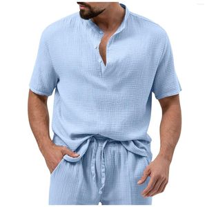Men's T Shirts Light Mature Casual Short Sleeved Refreshing Button Up Stand Collar Fashionable-shirt Sportswear Men Graphic