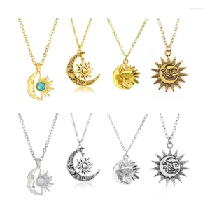 Naszyjniki wiszące Elegancki Słońce księżyc Naszyjnik Unikalny i urok ozdoby Piękny ozdobny łańcuch szyi biżuteria F0S4