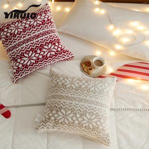Pillow Yiruio Christmas Snowflake Caso Caso Decorativo Caso para Sofá Tatami Festival Vermelho Beige