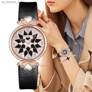 Wristwatches Delicate Women Fashion 2023 Sun Creative Digital Design es Simple Ladies Leather Wristes Casual Female Quartz Clock240409