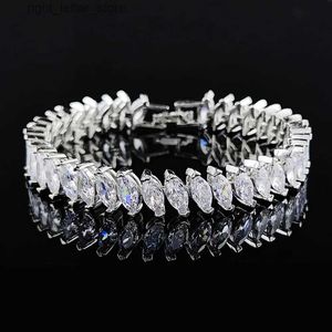 Bangle 2023 New Marquise Oval Square Cut Luxury 925 Sterling Silver Handgjorda tennisarmband Armband Womens Party Present smycken YQ240409