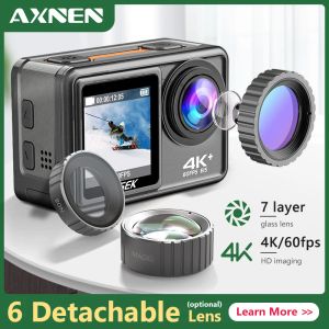 Kameras Axnen Ausek Action Camera 4K 60fps EIS -Video mit optionalem Filterobjektiv 24MP Foto 1080p Webcam Vlog WiFi Sports Cam mit Fernbedienung