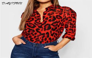 Dayifun Women Blouse Leoparard Print Рубашка с длинным рукавом Vneck Top Bloyes Plus Size Chifson Рубашки Camisa Feminina Clothing 74778378714
