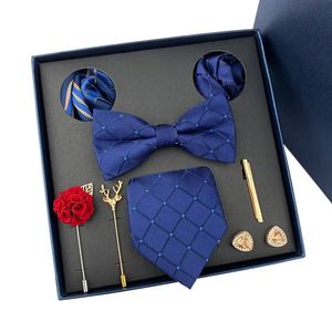 MENS TIE Light Luxury Present Box Wedding Bow Pocket Handel Brosch Manschett Fathers Day Tie240409