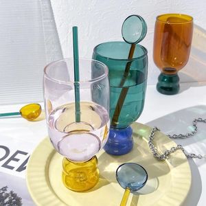 Weingläser kreativer bunte Glas Becher mit Löffel trinken Home Kaffeetasse handgefertigte Frühstückscreme Dekorative Geburtstagsgeschenk