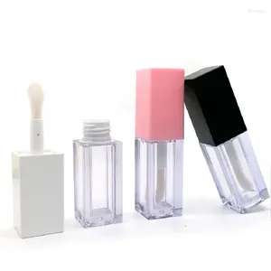 Garrafas de armazenamento Chegada Transparente Squaer Tubo de brilho labial vazio Big escova de cabeça rosa Branco tampa preta 5ml Bottle de embalagem de plástico 25Pieces