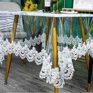 テーブルクロスソフトスクエアテーブルクロスレース刺繍を備えた防水透明な柔軟な柔軟なガラス保護