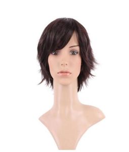 100 Real Natural Silkesy Straight Dark Brown Party Bob Hair Wig Syntetiska peruker med lugg i full huvud1093998