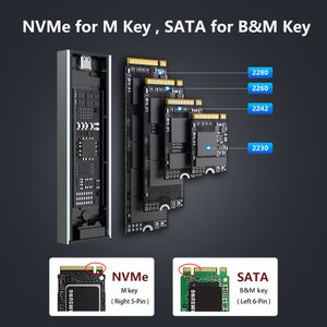 Sanzang Dual Protocols M2 SATA NVME SSD CASE USB A 3.0 Typ C Extern HD HD -hårddiskskåp M.2 Huslagringsbox USB3