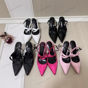 2024 Marca elegante feminino sandálias sandale sandles sapatos patenteado couro de seda tornozelo slingback de verão salto alto estiletto 10cm festas casamentos de festa pontiaguda lady bombas