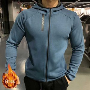 Herrjackor dragkedja stil plysch hoodie tjock sportjacka herr utomhus springa huva gym för att hålla varm sportkläder jacka fitness kostym bluel2404