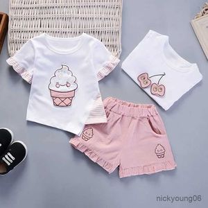 衣類セット2PCS幼児の女の子の服セットサマーキッズアイスパターン半袖Tシャツトップス+ショーツファッションかわいい衣装