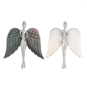 Pins Broschen Muschel Carving Fairy Broschen Natural Süßwasser Abalone Engel Flügel Metall Cor Pin Mode Kleidung DIY Accessoire Stücke DH8RO