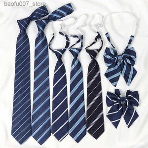 Neck Ties Blue Tie Academy Style JK Lazy Man No Tie Shirt Accessories Striped Bachelors Dress Necktie Female Hand Tie Male dKQ