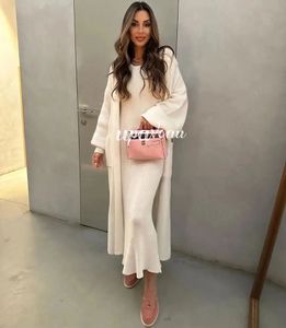 Suéter de malha sólida casual Conjunto de vestido longo feminino Manga LODA CARCIGAN LOLE