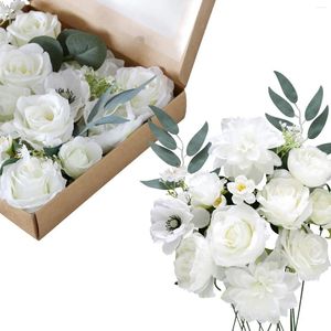 Flores decorativas Caixa artificial branca em vaso para peças centrais de buquê de casamento diy