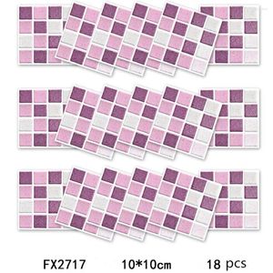 Window Stickers 18Pcs Anti-oil Pink Mosaic Self Adhesive Tile Wall Sticker For Kitchen Bathroom Decor