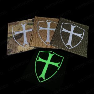 Knights Templar broderad patch The Crusades ir infraröd reflekterande militär taktisk stridsemblem Badge Pvc Hook Fasterner