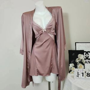 Roupas em casa camisola francesa camisola feminina lingerie sexy lingerie pm pijamas roxa gelo gelo de seda fina de alta qualidade roupão de roupão de banho