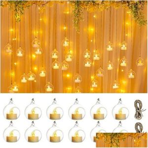 Ljushållare 6 12st mini hängande glas tealight globe holder med led för bröllopsfest träd dekoration 230701 droppleverans dh8wj