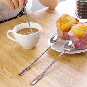 Spoons 2-Type Long Handled -Grade Stainless Steel Dinnerware Coffee Mixing Spoon Ice Cream Dessert Tableware Kitchen Accessories