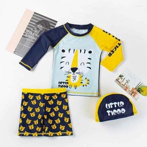 Women's Swimwear 3 Pcs Kids Swimsuit Cartoon Tiger Print Children's Boys UPF50 Long Sleeve Wear Bathing Suit Child Toddler Boy Swimming