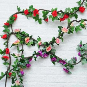 Dekoratif Çiçekler Tedarik Garland Gül Vine Ivy Roses Rattan String Yapay Çiçek Simülasyon Kurutulmuş Vines