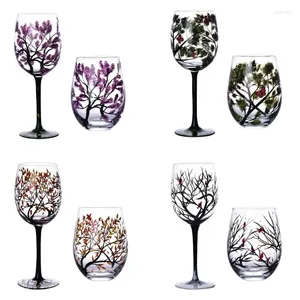 Wine Glasses H55A Hand Painted Four Seasons Tree Goblet Drinkware Essential For