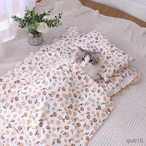 Kattbäddar möbler söt kattbädd med universell tredelad prinsessor bo hund kennel husdjur kudde liten medelkatten katt sovande säng husdjur filt