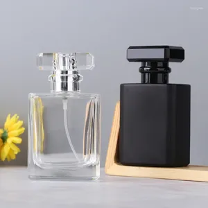 Storage Bottles 30ml Perfume Separate Bottle 50ml Square Clear Portable Black Lid Frosted Pressed Fine Spray 100ml Glass