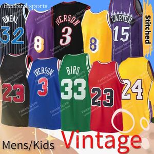 Mens Kids Michael Jerseys Basketball Oneal Vintage Jerseyss Shaq Larry Bird Vince Carter 24 32 8 23 15 33 3 Men Youth Shirts