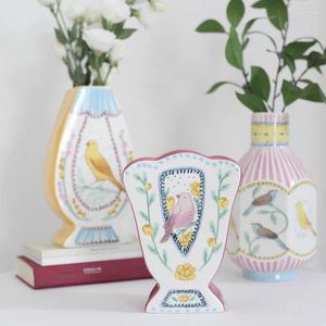 Vaser nordiska dubbelsidiga handmålade keramiska vaser ornament vardagsrum matbord blommor arrangemang container hem dekoration