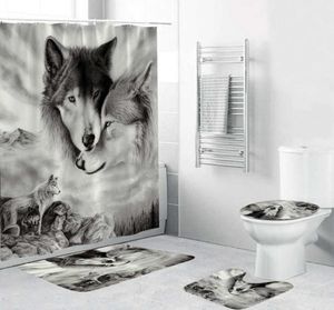 180x180cm 1Pc3Pcs4Pcs White Wolf Dream Catcher Wolf Eyes With 12 Hooks Bathroom Shower Curtain Toilet Mat Lid Rug Curtain Sets T5907038