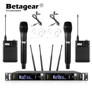 Microfones BetaGear Profissional canal duplo UHF Sistema de microfone sem fio AXT118D fone de fone de ouvido Lavalier Microfona Desempenho do estágio