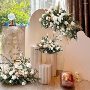 Decorative Flowers White Wedding Arch Backdrop Decor Artificial Flower Row Arrangement Hanging Corner Party Table Centerpiece Floral