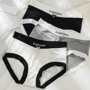 Women's Panties 3Pcs/Set Seamless Women Breathable Underwear Cute Letter Girls Briefs Female Ice Silk Underpants Sexy Mid-Waist Lingerie