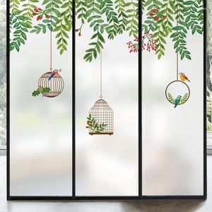 Fensteraufkleber Nordic Green Plants Privacy Film Buntglas Aufkleber transparent undurchsichtiger Abdeckungen für Raumdekoration