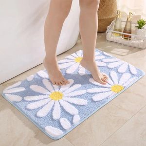 Bath Mats Microfiber Non Fluffy Rugs And Bathroom Machine Slip Daisy Soft Cute Inyahome Flower Absorbent Washable