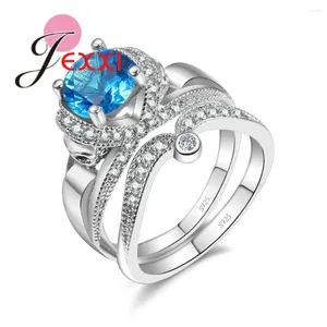Cluster Rings 925 Sterling Silver Wedding Ring Set för kvinnor Fashion Bands Style Cubic Zirconia Engagement Proposal smycken Anillos