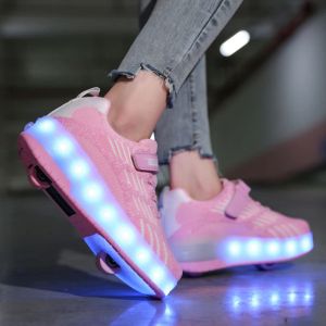 BOTAS Roller Skate Shoes 2 Wheels Sneakers 2022 Moda Sports Casual Casual meninos meninos garotos ao ar livre Brinquedo LED BOTAS LEITENTES