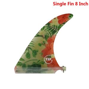 Longboard Fin 8 Zoll Zentral Quilha Polished Flower Muster Single Fiberglas Surfboard 1PC Center Surfing Accessoire 240407