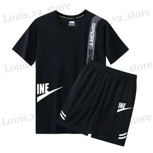 メンズトラックスーツ2024ファッションニューメンズスポーツウェアサマースポーツウェアショートスルベッドTシャツ+ショーツクイック乾燥2ピース