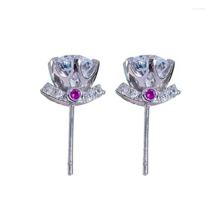 Stud Earrings FENTTECI Rose S925 Sterling Silver Diamond For Women Super Flash Fine Jewelry Wedding Engagement Daily Wearing