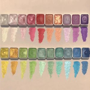 20色の水彩絵画セット、金属製の水彩塗料セット、キラキラ水彩型のソリッドペイントボックス