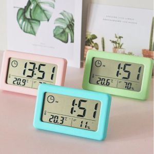 Digital Alarm Clock Desktop Temperatur LCD Digital Thermometer Desktop Hygrometer Battery Operated Time Datum Kalender för hemmet