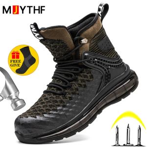 Сапоги New Air Cushion Safety Shoes Men Quality Work Boots Безопасные стальные туфли для ботинки мужчин против Smash Anti -Stab Неиразрушимая обувь размер 50