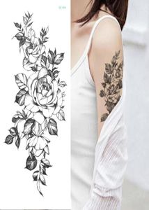 Tillfällig tatuering klistermärke Flower Peony Rose Sketches Tattoo Designs Sexiga flickor Model Tattuos Arm Leg Black Henna Stickers Women SH15215979