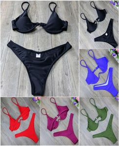 High Cut Thong Bathing Suit High Waist Swimsuit Solid Swimwear Women Brazilian Biquini Swim Beach Micro Bikini Set7015425