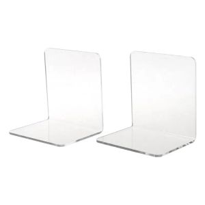 G5AA 2Pcs Clear Acrylic Bookends L-shaped Desk Organizer Desktop Book Holder School S